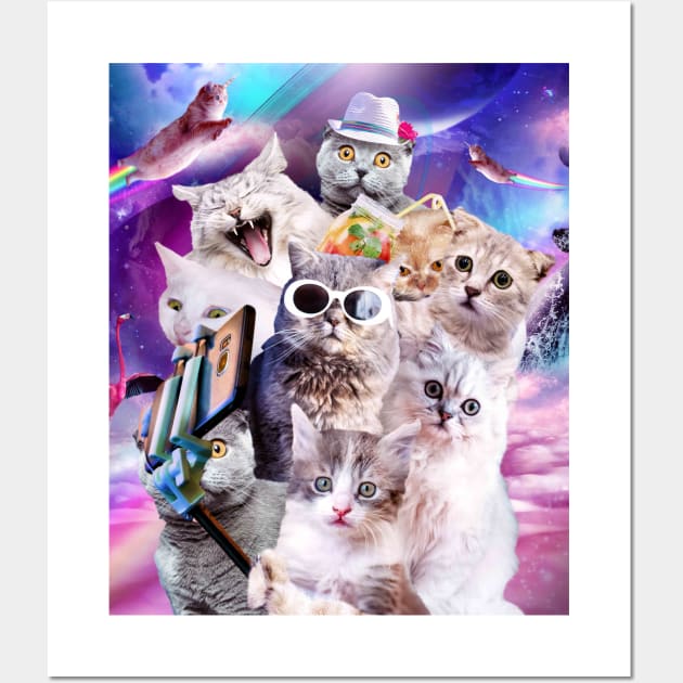 Kitten Cat Selfie In Space With Unicorn Cat Wall Art by Random Galaxy